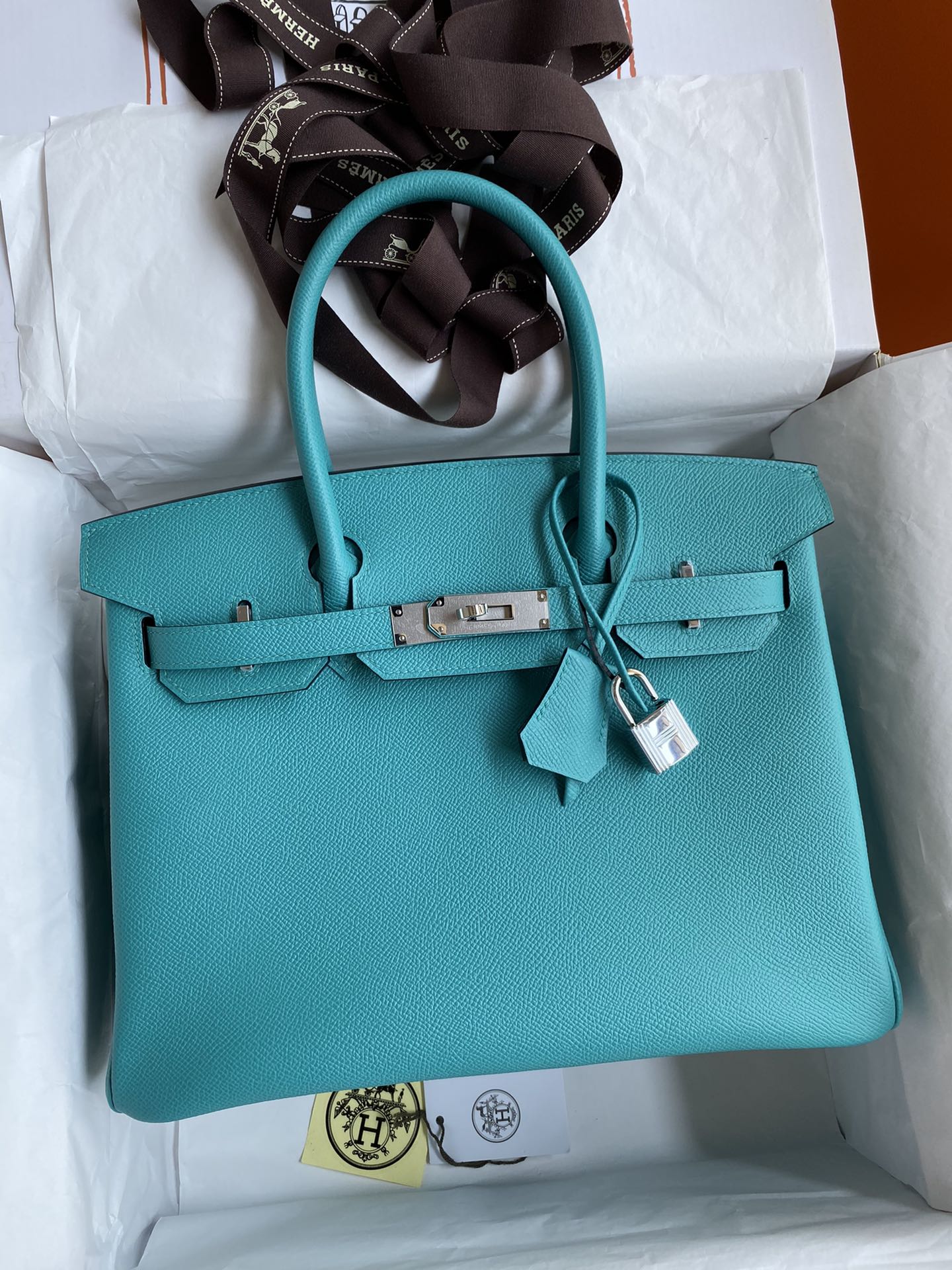 Hermes Birkin 30CM Epsom Leather Handbag Turquoise